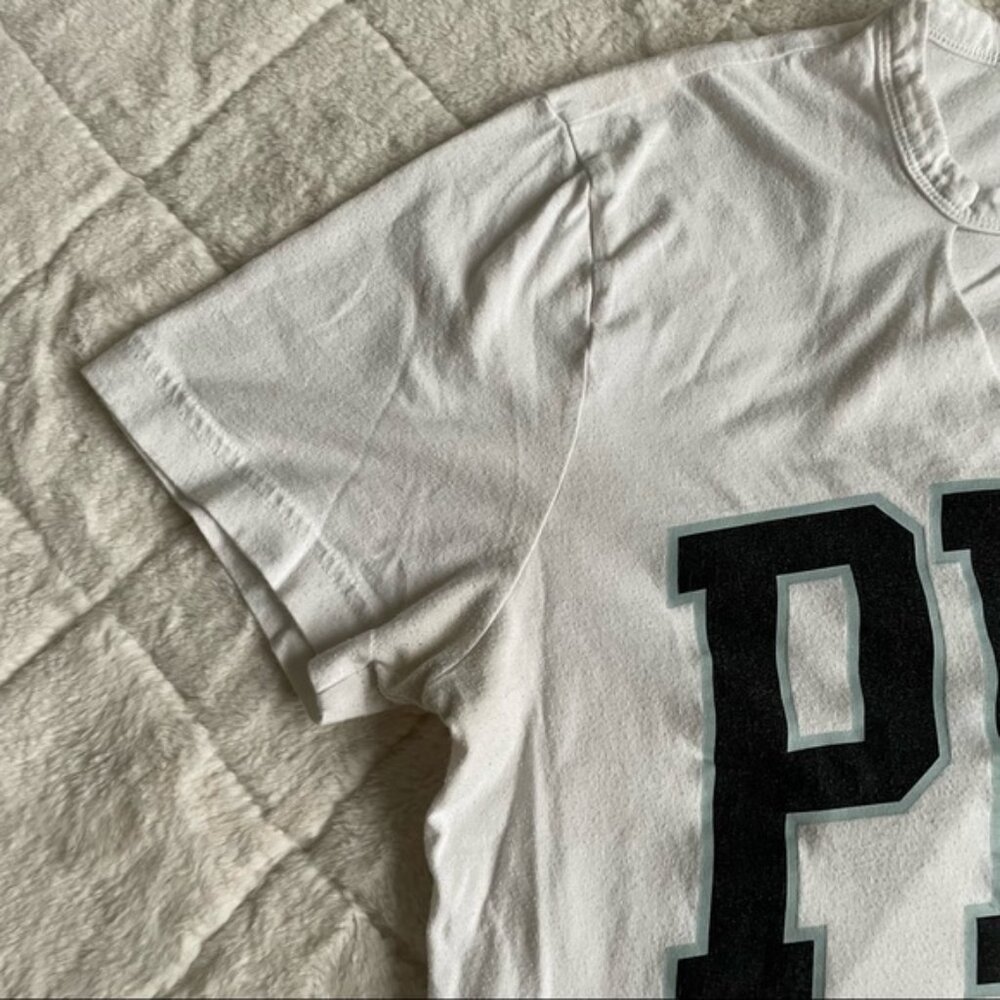 Victoria's Secret PINK | White Logo Cut Out Campus Crew Tee | Size Medium - Picture 5 of 12